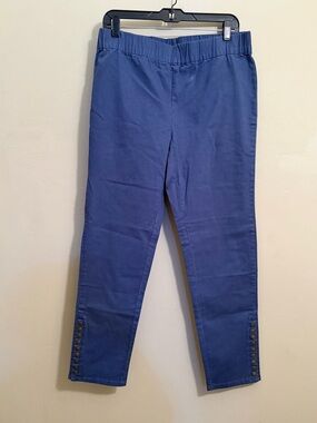 Soft Surroundings Blue Pull On Pants Womens Slim Ankle Pants Stud Detail Hem